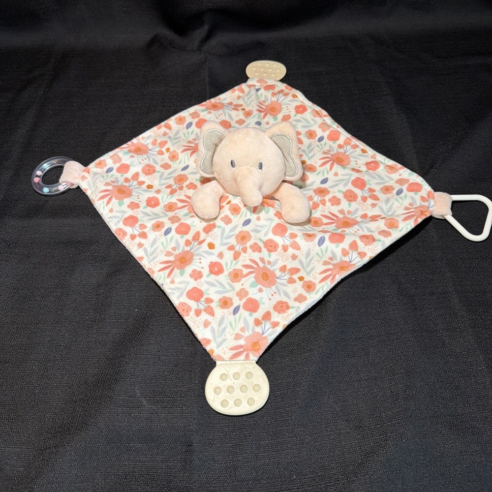 Luxe & Willow Elephant Lovey Security Blanket Peach Pink Floral White Teether